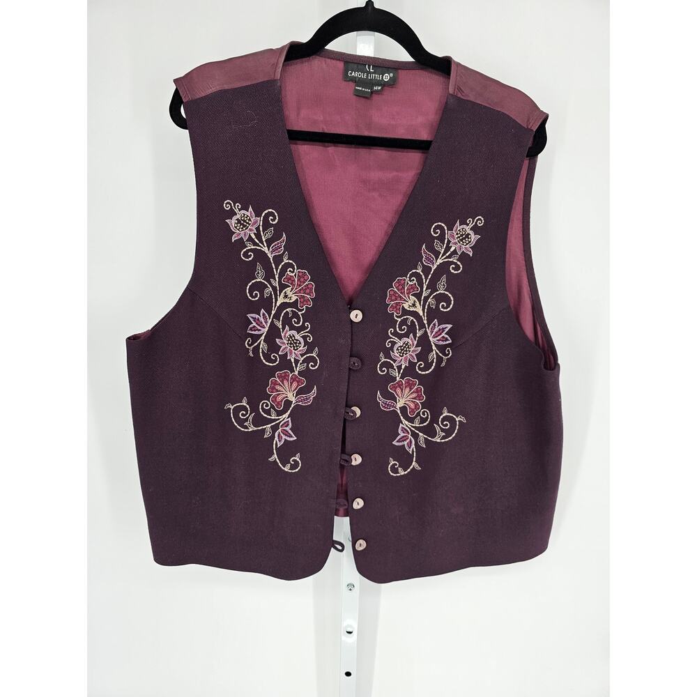 Carole Little II Women Purple Sleeveless Floral Embroidered V-neck Vest Size 14W